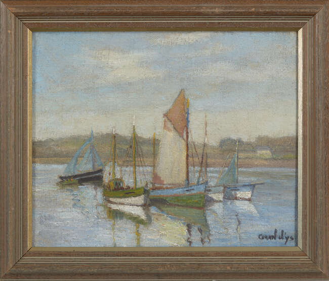 
	
		Coran DYs, 
		
		French 1877-1954- 
		 
		Bateaux au mouillage; 
		 
		oil on...