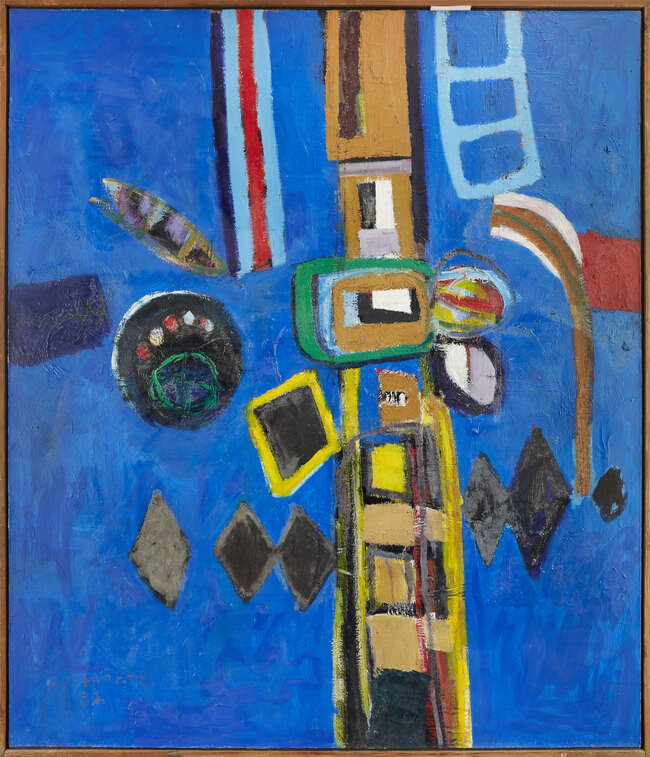 
	
		Ian Humphreys, 
		British b.1956  
		 
		Juggling, 1982; 
		 
		oil on canvas, signed...