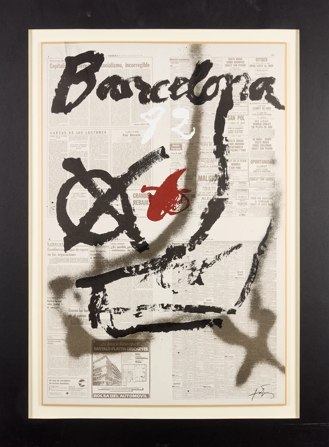 After Antoni Tapies, Spanish, 1923-2012
Barcelona, 82, on a background copy of La Tribuna...