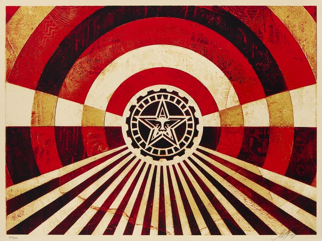 Shepard Fairey, American, b.1970- Tunnel vision; two lithographs in colour, both from the...