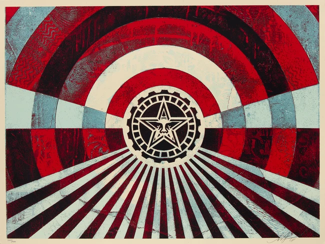 Shepard Fairey, American, b.1970- Tunnel vision; two lithographs in colour, both from the...