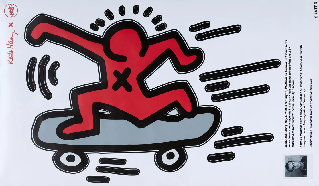 After Keith Haring, American 1958-1990, Skater sticker, 2018; a large vinyl sticker, produced...
