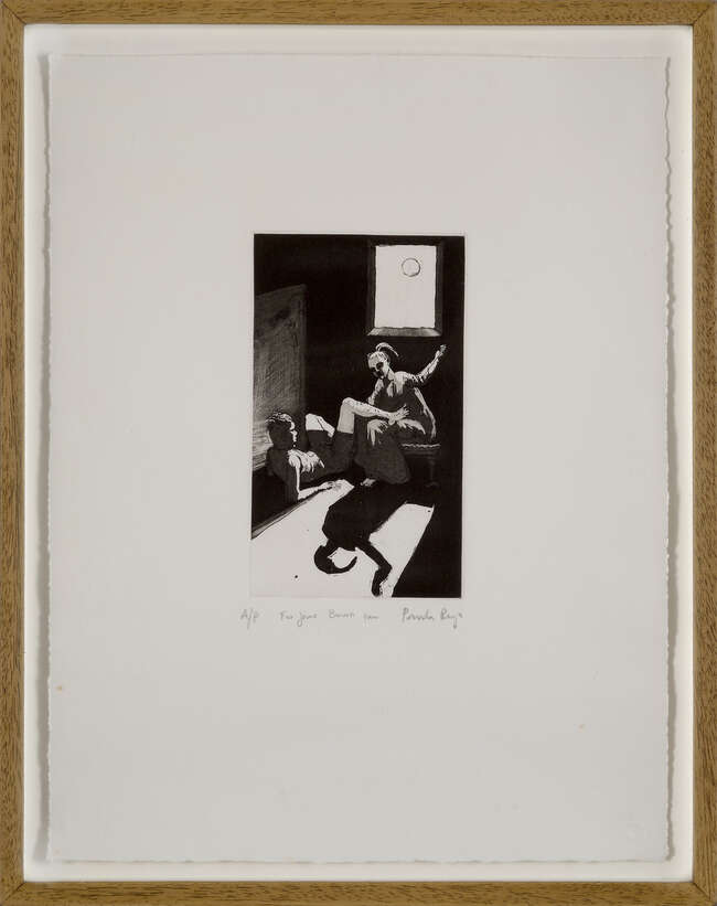 
	
		Paula Rego, 
		British 1935-2022- 
		 
		Sewing on the Shadow I, 1992;
		 
		etching...