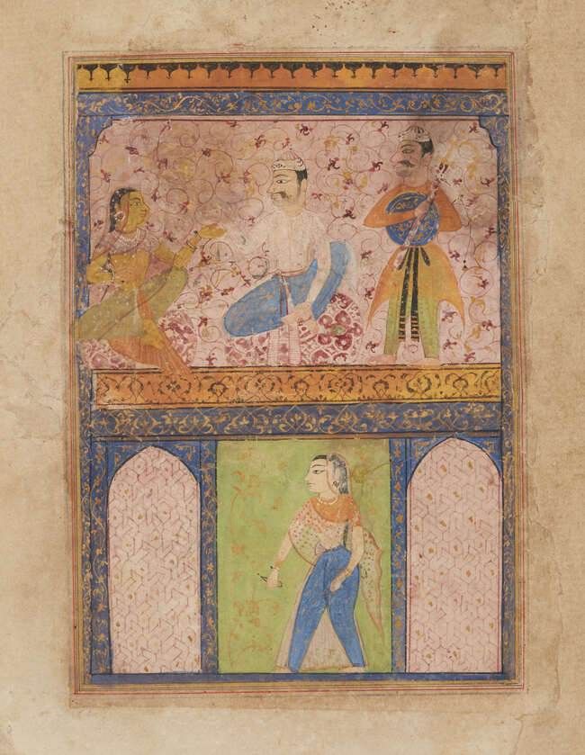 
	
		Page from a dispersed manuscript of the Chandayana of Da&#39;ud, Central India, probably...