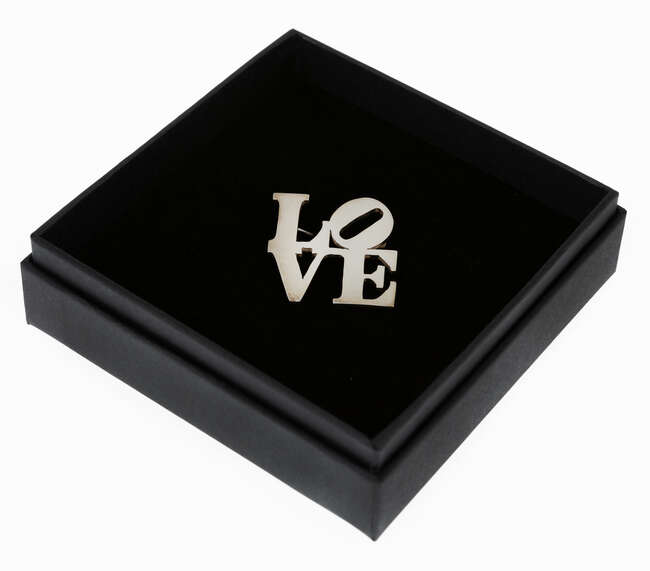 After Robert Indiana, American 1928-2018, Love Brooch, 2022; sterling silver brooch, handmade by...