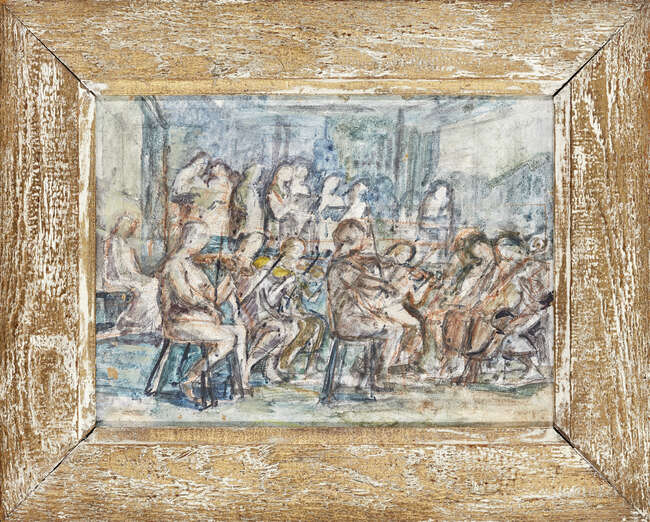 
	
		Helen Mary Therese Grunwald ARCA, 
		British/Austrian 1925-1988- 
		 
		The Orchestra;...