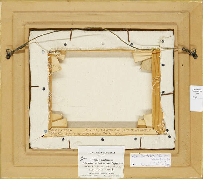 
	
		Alan Cotton, 
		British b.1936- 
		
		Venice Facade Reflection, 1997;
		 
		oil on...