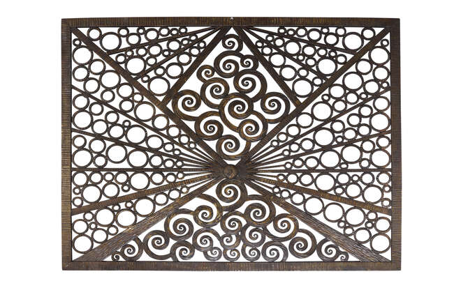 
	
		A French Art Deco wrought-iron radiator grill
		c.1925
		Openwork decoration of circles...