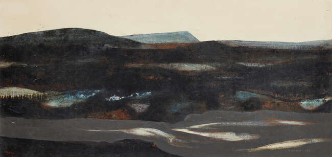 
	
		Robert Groves, 
		British b.1935- 
		 
		Mountain landscape, 1965; 
		 
		mixed...
