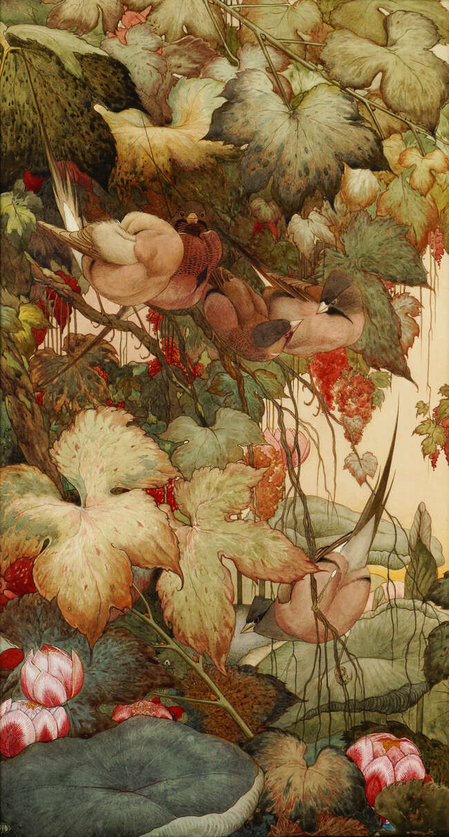 
	
		Edward Julius Detmold,
		British 1883-1957-
		 
		Cape Grass Finches;
		 
		