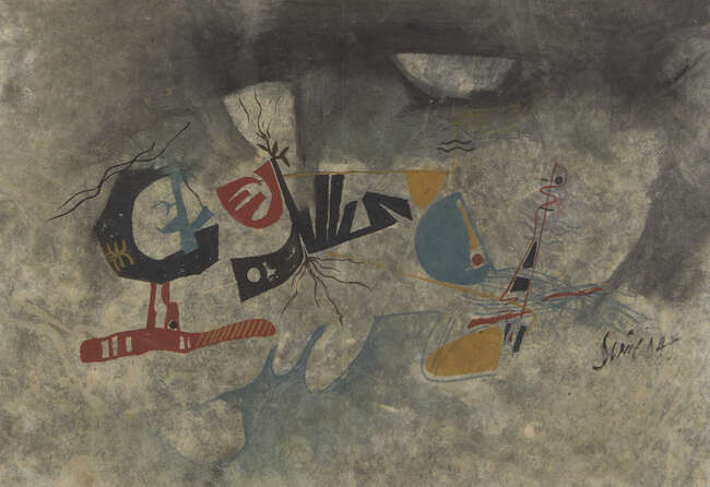 
	
		Sunil Das (Indian, 1939 - 2015), Untitled (Abstract), Mixed media on rice paper laid on...