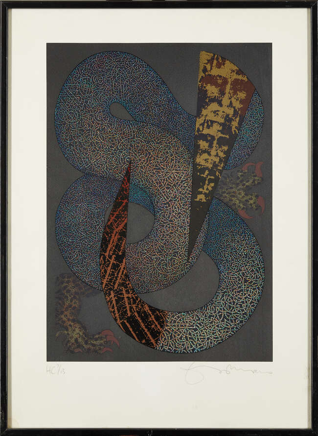 
	
		Tom Phillips CBE RA,  
		British b.1937-
		 
		Schism & Skin Game;
		 
		