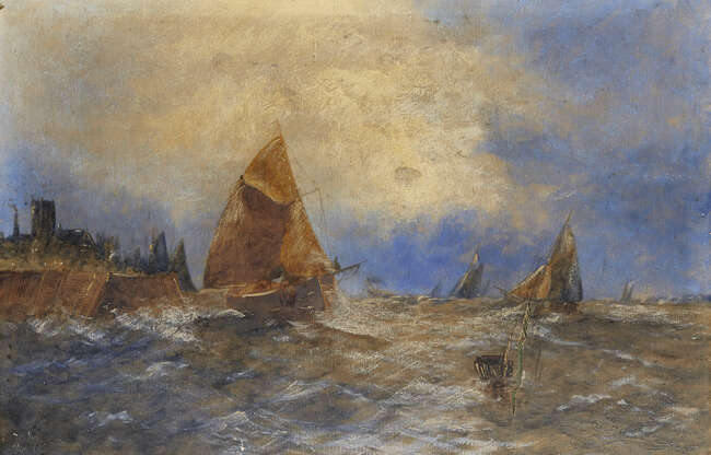 
	
		Follower of Abraham Hulk Snr, 
		Dutch 1813-1897- 
		 
		Coastal seascapes in stormy...
