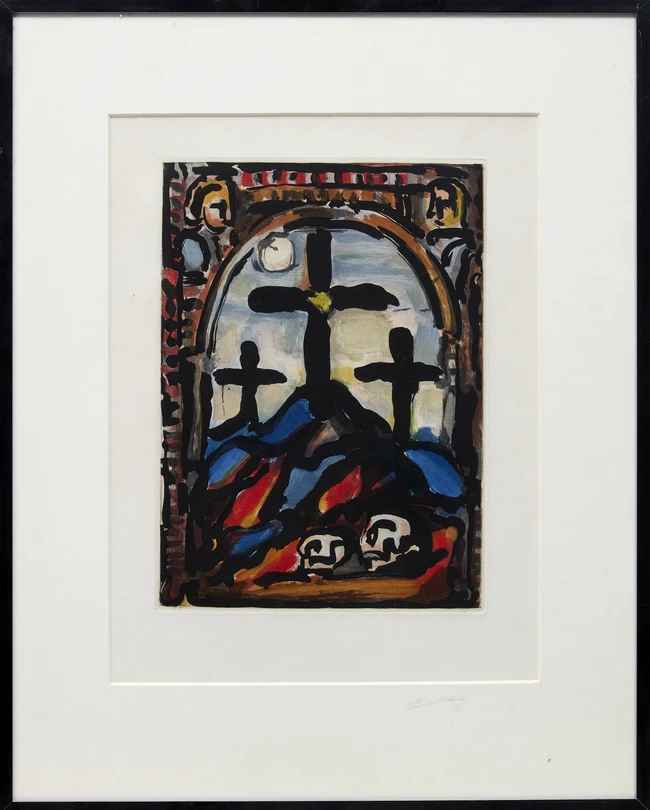 Georges Rouault, French 1871-1958, Les Trois Croix; colour aquatint on wove, from the...