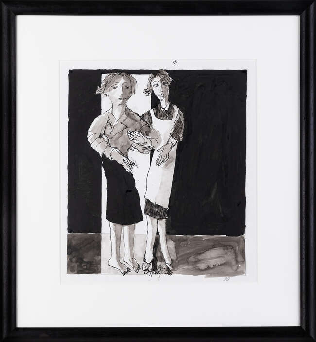 
	
		John Barnicoat, 
		British 1924-2013 - 
		 
		Two Women, 2001; 
		 
		ink and pencil...