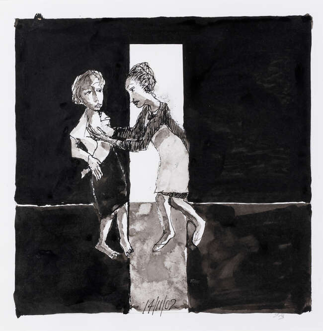 
	
		John Barnicoat, 
		British 1924-2013 - 
		 
		Two Women, 2001; 
		 
		ink and pencil...