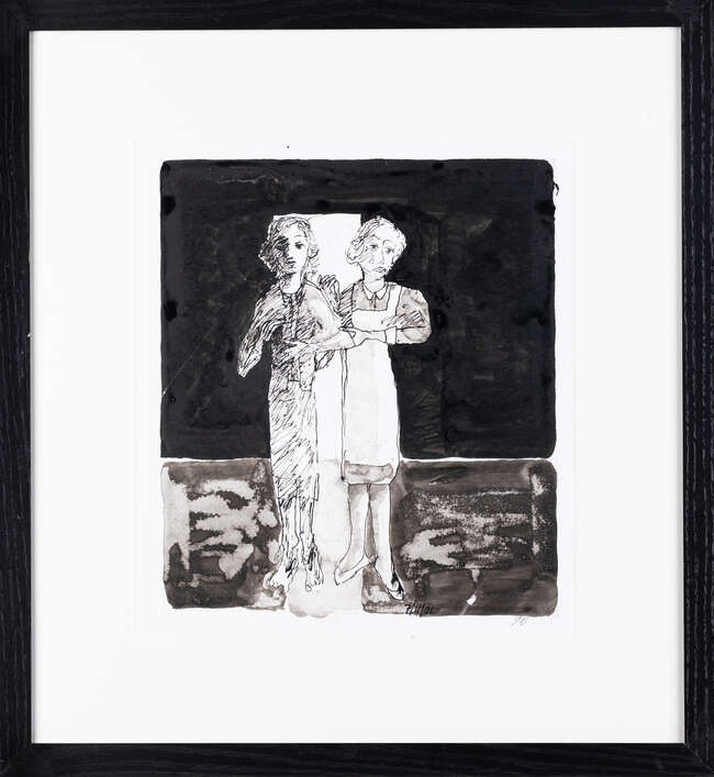 
	
		John Barnicoat, 
		British 1924-2013 - 
		 
		Two Women, 2001; 
		 
		ink and pencil...