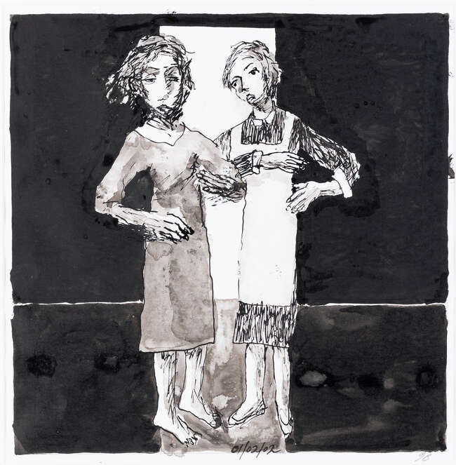 
	
		John Barnicoat, 
		British 1924-2013 - 
		 
		Two Women, 2001; 
		 
		ink and pencil...