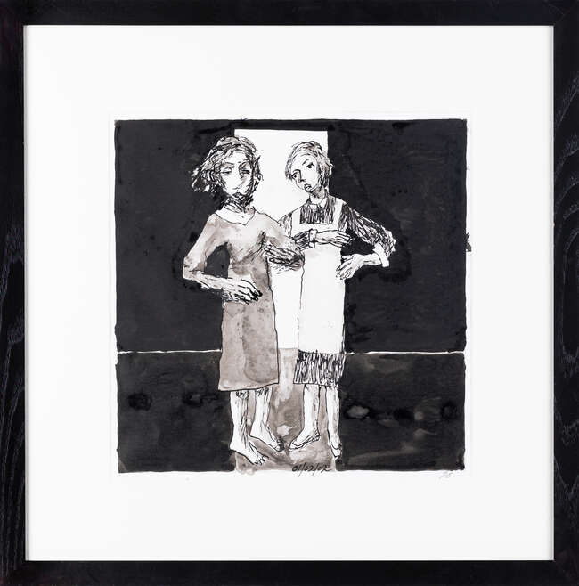 
	
		John Barnicoat, 
		British 1924-2013 - 
		 
		Two Women, 2001; 
		 
		ink and pencil...