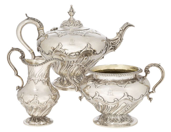 
	
		A Victorian silver three-piece tea set, London, c.1838, Edward, Edward Junior, John &...