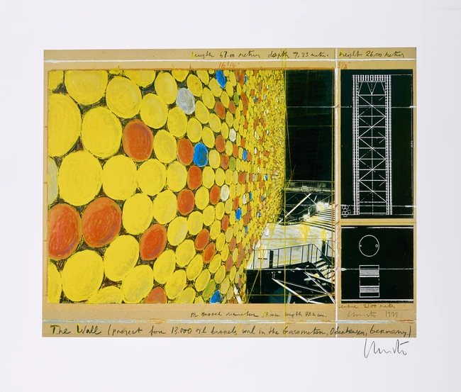 Christo, Hungarian 1935-2020, The Wall, Gasometer, Oberhausen, Germany, 1999; branded portfolio...