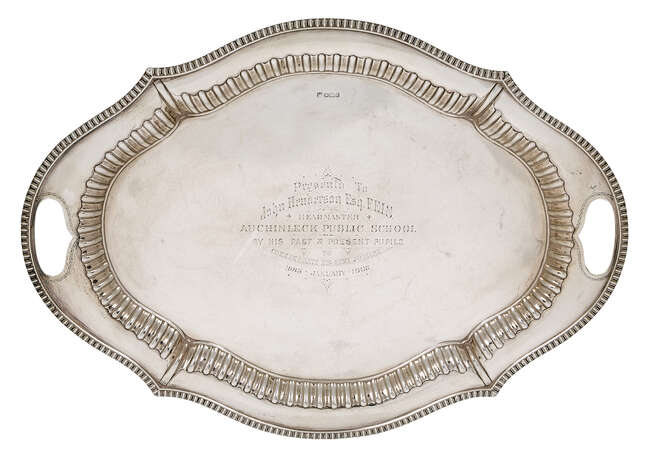 
	
		An Edwardian silver tray, Sheffield, c.1906, Cooper Brothers & Sons Ltd, the shaped...