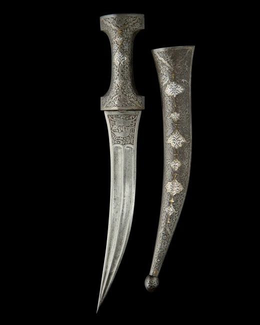 A gold damascened steel dagger (khanjar), Qajar Iran, 19th century, 
The double edged and...