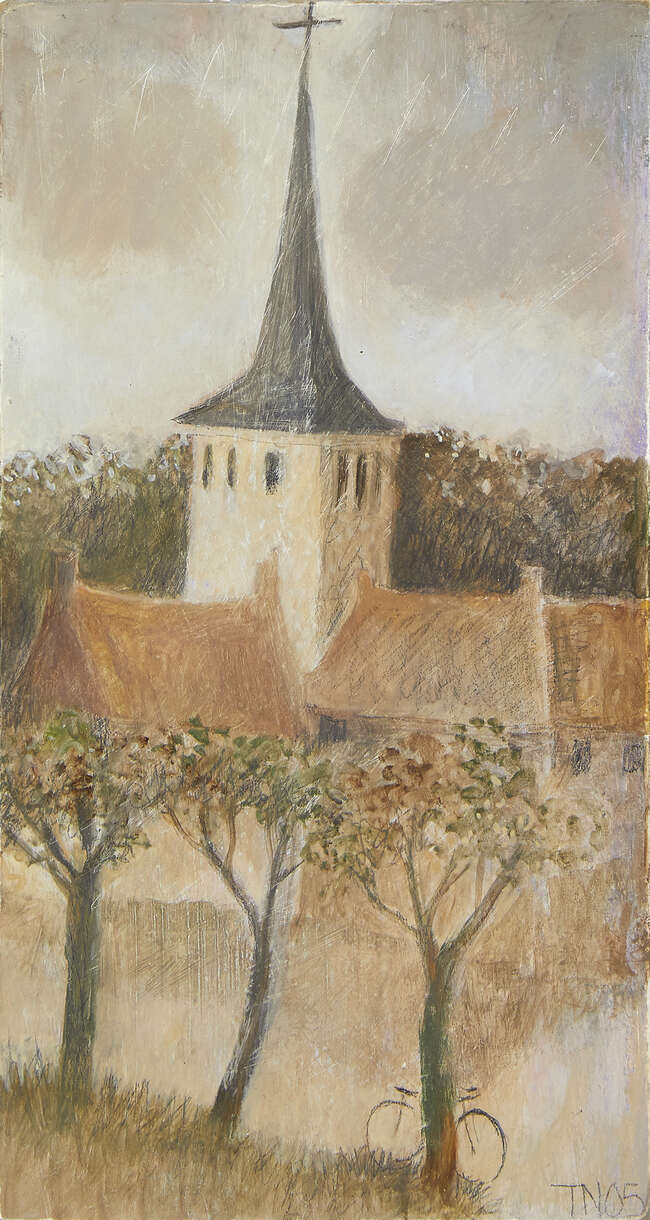 
	
		Tessa Newcomb, 
		British b.1955- 
		
		French Village, 2005;
		 
		oil on board,...