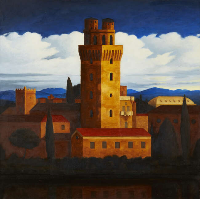 
	
		Renny Tait,
		Scottish b. 1965-
		 
		Galileos Tower, 1995;
		 
		oil on canvas,...