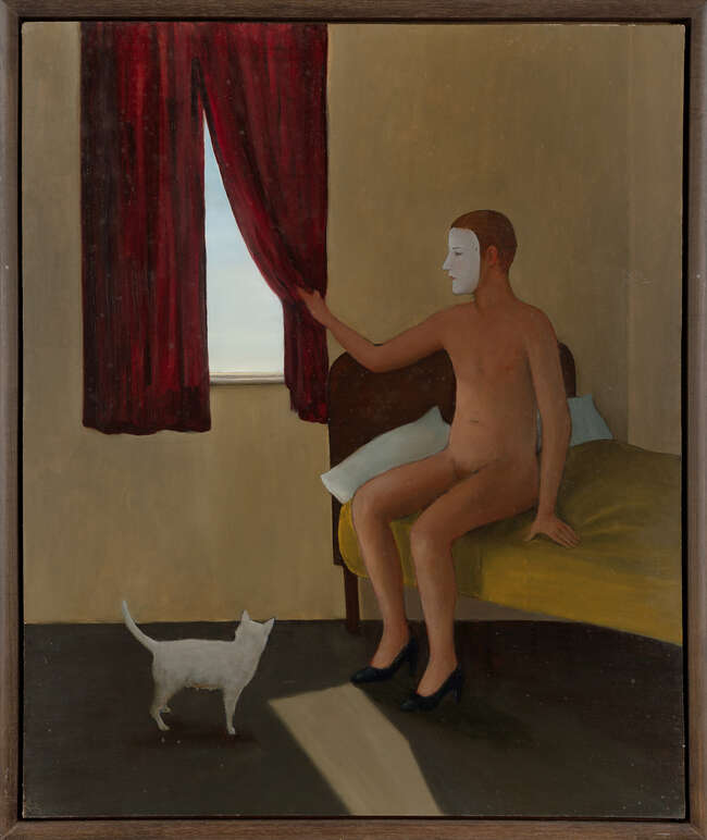 
	
		John Kirby, 
		British b.1949 - 
		 
		Man with a White Cat, 1995; 
		 
		oil on...