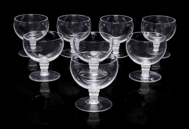 
	
		Rene Lalique (1860-1945), 
		 
		Eight &#39;Bambou&#39; drinking glasses, designed 1930, 
		