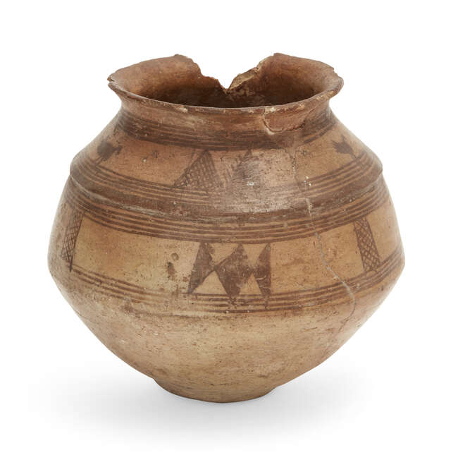 
	
		A buffware pottery vessel with hatched decoration, Persia, 3rd millenium BC, widening at...