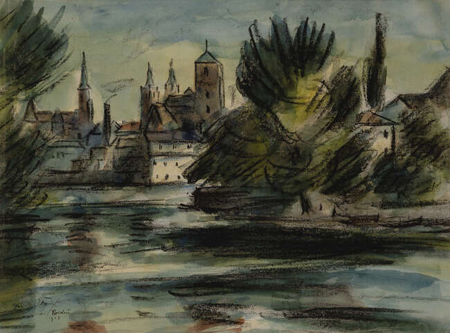 
	
		Friedrich Feigl, 
		Czech 1884-1965 - 
		 
		Breslau, 1927; 
		 
		watercolour on...