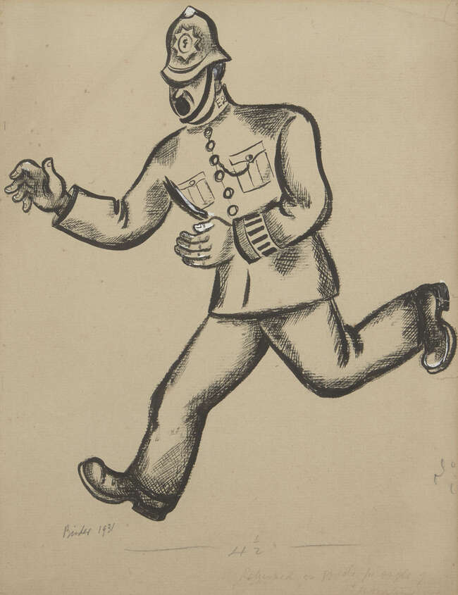 
	
		Pearl Binder, 
		British 1904-1990 - 
		 
		Policeman, 1931; 
		 
		ink and gouache on...