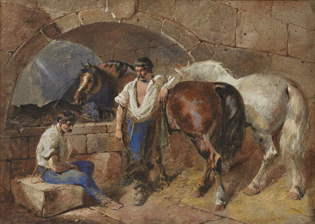 
	
		Attributed to Charles Cattermole RI, 
		British 1832-1900- 
		 
		Two figures with a...