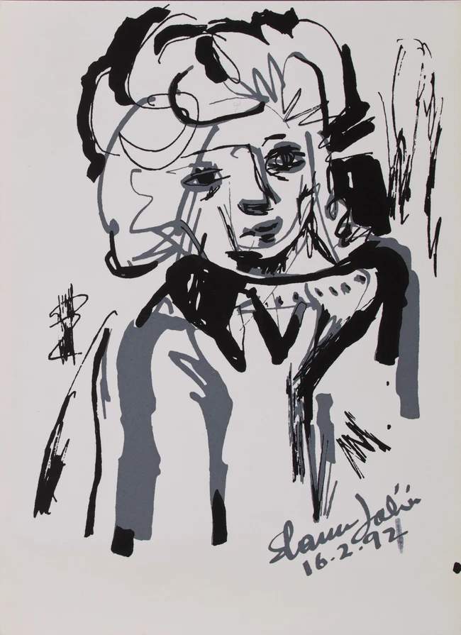 Shanu Lahiri (Indian 1928 - 1913), 
Two studies of heads;
Ink on paper card, both signed and...
