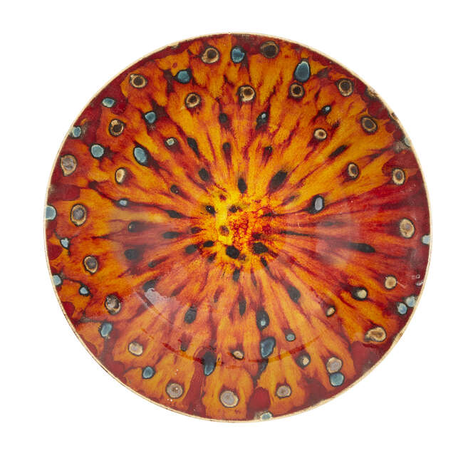
	
		Janice Tchalenko, b. 1942, a thrown high-fired reduction earthenware bowl, 2004, painted...