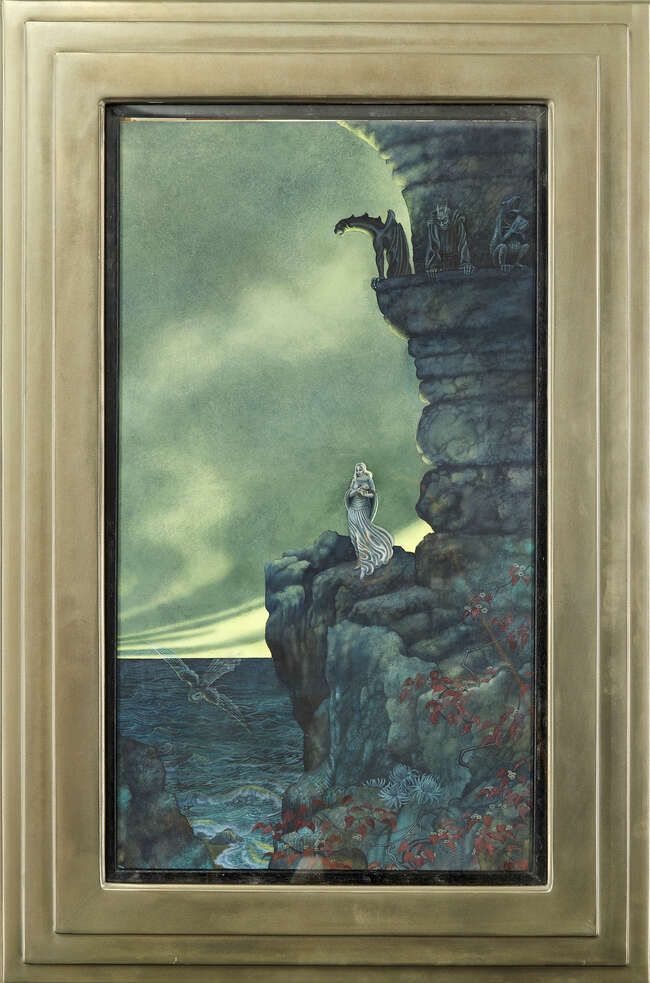
	
		Elizabeth M. Craig, 
		British 1893-1968- 
		 
		Figure on a precipice; 
		 
		