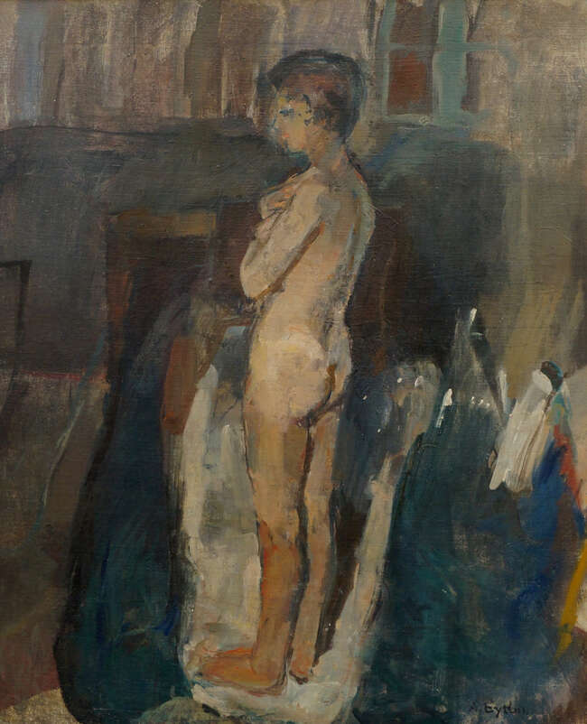 
	
		Anthony Eyton RA, 
		British b.1923- 
		 
		Portrait of a nude, standing full-length,...
