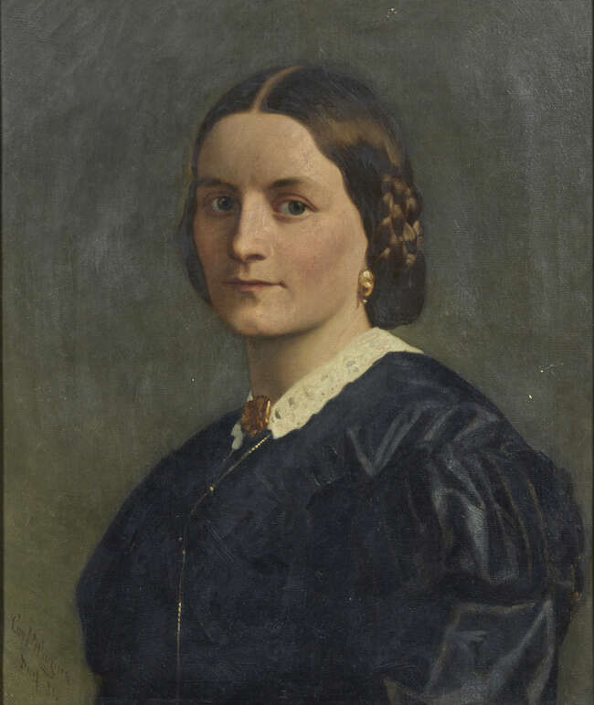 
	
		Karl Wagner, 
		German 1839-1923 
		 
		Portrait of a lady, quarter-length turned to...