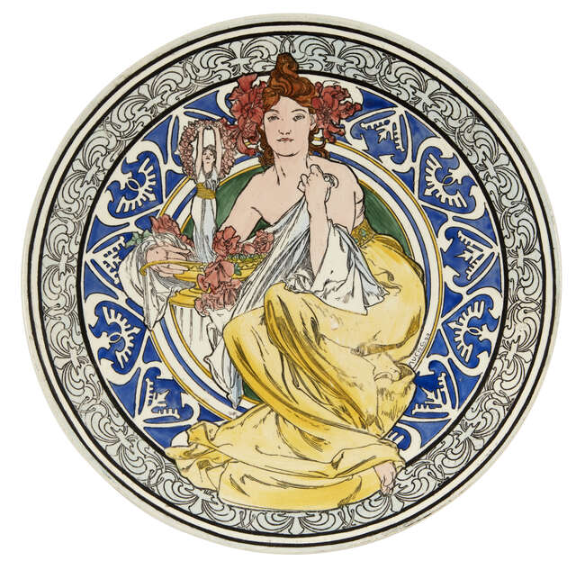
	
		Alphonse Mucha (1860-1939), a ceramic plate
		LAutumne, 1897, published by Au Grand...