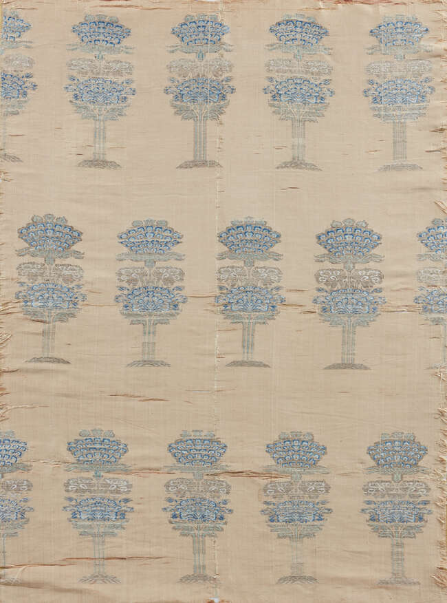 
	
		A Safavid silk and metal thread brocade panel, possibly by the weaver "Raisul", Iran,...