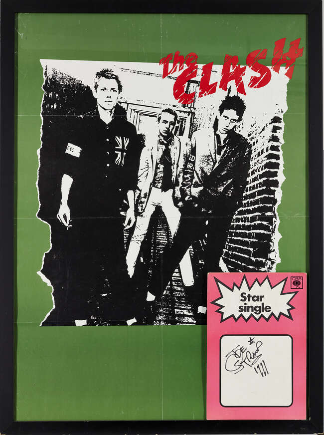 
	
		The Clash, a poster from the White Riot tour, 1977, 85 x 61cm, together with a CBS Single...
