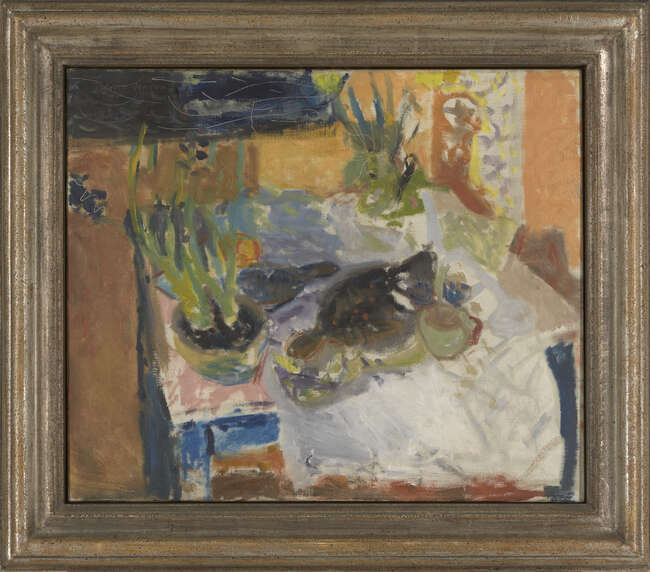 
	
		Patrick Heron, 
		British 1920-1999 - 
		 
		STILL LIFE WITH HYACINTHS, PLAICE AND...