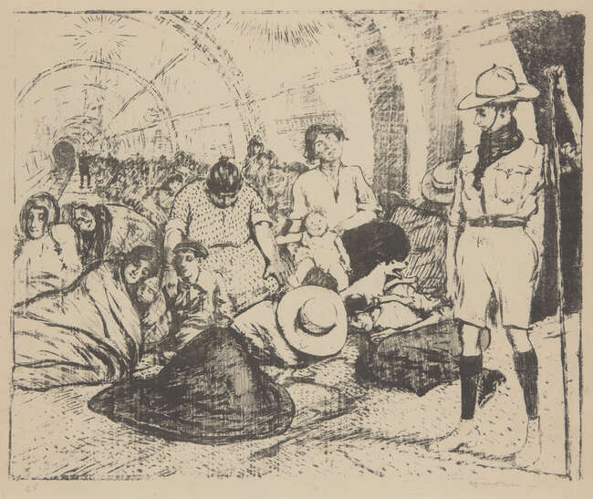 
	
		Archibald Standish Hartrick RWS OBE,
		British 1864-1950;
		 
		Underground in Wartime,...