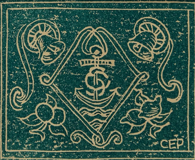 Cyril Edward Power, British 1872-1951, Heraldic Design with Bells and Anchor, 1925; linocut...