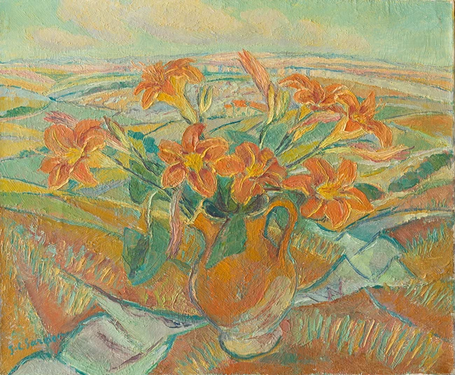 Jean-Claude Sardou, French 1904-1967 - Les Lys Rouges; oil on canvas, signed lower left 'J....