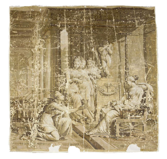 
	
		A French Neo-Classical en grisaille wallpaper panel, 19th century, by Dufour et Cie,...