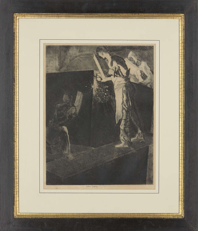 
	
		John Copley,
		British 1875-1950;
		 
		Pontoon Welding, 1946;
		 
		etching on wove,...