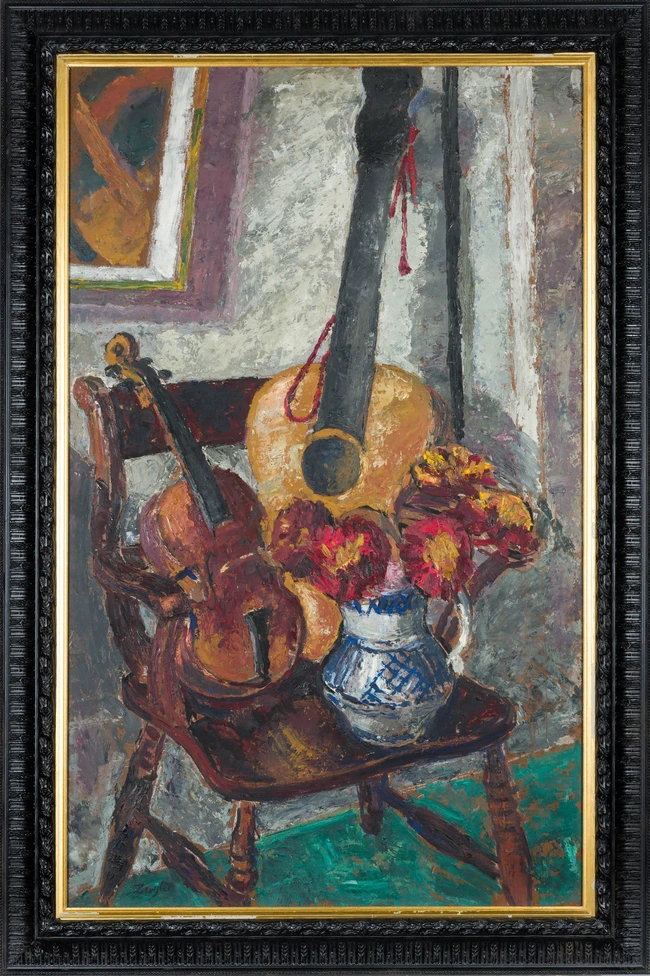 Archibald Ziegler, British 1903-1971 - Still life with a guitar and violin; oil on board,...